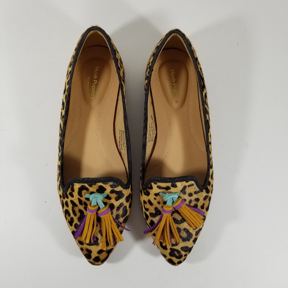 Hush Puppies Shoes Women's Size 6 Sadie Tassel Slip On Leopard Calf Hair Flats